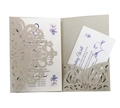 Laser cut light gold floral hollow invitation cards with pink rose and internal pages - Silver Grey
