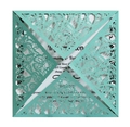 Teal laser-cut wedding invitation featuring butterfly and floral glitter paper hollow design - Teal Blue