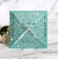 Detailed laser cut butterfly wedding invitation with glitter finish and inner card - Teal Blue