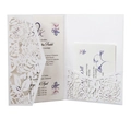 Elegant laser-cut floral wedding invitation set with intricate white hollow envelopes - White