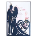 Invitación de boda azul marino cortada con láser con silueta de corazón y tarjeta floral - Azul marino