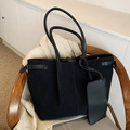 Grand sac cabas noir mat rétro avec lanières en cuir et boucles pour le transport quotidien - Noir