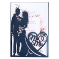 Invitación de boda azul marino cortada con láser con silueta Mr & Mrs y tarjeta floral - Azul oscuro
