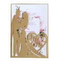 Invitación de boda dorada cortada con láser con silueta y tarjeta con flores - Beige Dorado