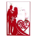 Elegant laser cut red wedding invitation featuring a romantic Mr & Mrs heart silhouette - Pearlescent Red