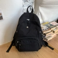 Grande zaino nero in nylon con tasche multiple a cerniera per viaggio e pendolari - Nero