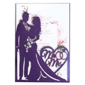 Elegant purple laser-cut wedding invitation featuring Mr & Mrs heart silhouette and floral inlay - Dark Purple