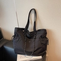 Large black canvas tote bag for women with cord detail and spacious shoulder design - Black