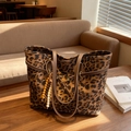 Large leopard print suede tote bag with brown leather straps and beaded tassel detail - Leopard Brown With Charms