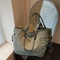 Army green nylon tote bag with braided cord detail for casual commuting and daily use - Green