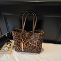 Large leopard print suede tote bag with brown straps and stylish tassel accessory - Leopard Coffee Color With Charms