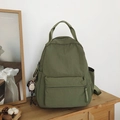Zaino verde oliva minimalista con design multi-tasca e ciondolo a forma di gufo - Verde con Pendente