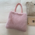 Pink faux fur tote bag with braided handles and soft fluffy texture for women - Pink Without Pendant