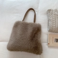 Light brown faux fur tote bag with brown woven handles and soft plush texture - Coffee without Pendant