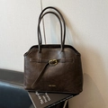 Dark brown suede tote bag with golden buckle and sleek shoulder straps for women - Coffee without Pendant