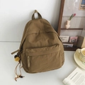 Brown minimalist large capacity backpack with bohemian charm and front zipper pocket - With Charm / Khaki