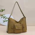 Vintage olive green underarm tote bag with metal rivet details and adjustable strap - Yellow