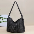 Retro charcoal grey washed fabric shoulder bag with metallic studs and side zippers - Black