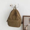 Minimalist khaki high-capacity nylon backpack with front pocket for casual school use - No Pendant / Khaki