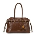 Sac cabas vintage en cuir ciré marron foncé avec boucles et longues poignées - Grand / Marron