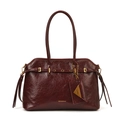 Sac fourre-tout vintage bordeaux en cuir ciré avec petite pochette et détails dorés - Grand / Rouge