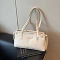 Bolso tote chic blanco crema con cordones laterales y textura de cuero suave - Blanco