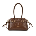 Retro dark brown waxed leather tote bag with crinkled texture and gold hardware details - Small / Brown