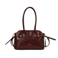 Chic burgundy patent leather tote bag with gold buckle detail and slender shoulder straps - Small / Red
