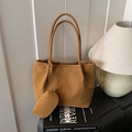 Grand sac cabas marron caramel minimaliste avec bandoulières et pochette assortie - Marron