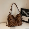 Large leopard print tote bag with brown leather straps and MULAIDI brand label - No Pendant / Brown