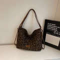 Deep brown leopard print tote bag with premium leather straps and soft suede texture - Green