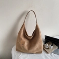 Brown suede tote bag for women featuring a spacious design and long shoulder strap - Khaki
