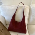 Elegante bolso hobo de gamuza burdeos con cierre de cremallera y gran capacidad - Burdeos