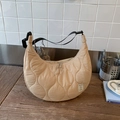 Beige quilted hobo bag with adjustable strap and dual zippers for autumn - Khaki