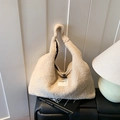 Bolso tote de lana de cordero blanco roto con hebilla de cuerno y parche de SEE YOU - Blanco Roto