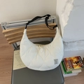 White quilted half-moon shoulder bag with adjustable black strap for women - White