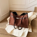 Vintage large dark brown suede tote bag with metal lock and plush bear charm accent - Coffee without Pendant