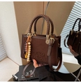 Dark brown suede tote bag with MKXO embossing and colorful beaded charm strap - Coffee with Pendant