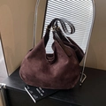 Bolso hobo retro de ante marrón oscuro con correa de cuero ajustable - Marrón