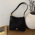 Borsa a secchiello classica nera in finta pelle scamosciata con finiture dorate - Ebano