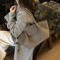 Taupe suede tote bag with long straps worn over the shoulder for commute - Gray