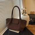 Dark brown faux suede tote bag with large capacity and shoulder straps in retro style - Brown