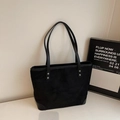 Retro black suede tote bag with embossed letter pattern and long slim shoulder straps - Black without Pendant