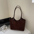 Grand sac cabas marron foncé en cuir suédé mat avec bretelles réglables pour femmes - Brun Sans Pendentif