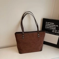 Deep brown oversized tote bag featuring embossed star and bear patterns with long handles - Coffee without Pendant