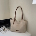 Sac fourre-tout en daim beige avec lanières en cuir marron et grand espace pour le bureau - Blanc Crème (Sans Pendentif)