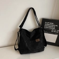 Black vintage tote bag in high-quality matte leather finish with adjustable straps - Black without Pendant