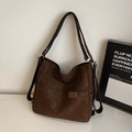 Vintage dark brown large hobo bag with two front pockets and wide adjustable strap - Coffee No Charm