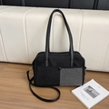 Grande borsa a tracolla nera con giunzione di strass e lunghi manici in pelle eleganti - Argento Stile 1