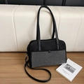 Borsa a spalla nera scintillante con strass argentati e manico superiore annodato - Argento Stile 2